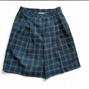 Vintage wool green plaid high waisted shorts 30” waist yellow green plaid